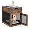 Costway 2-In-1 Furniture Dog Crate with Drawer Wired & Wireless Charging Side End Table Black/White/Rustic Brown